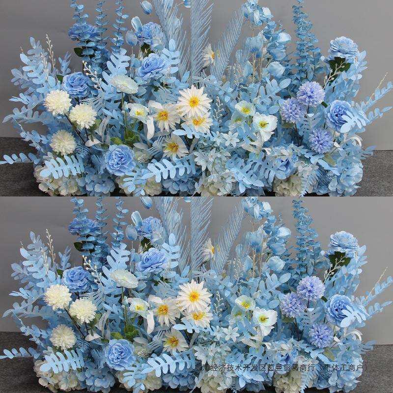 新款婚庆地排花花婚礼布置装饰花排路引花婚礼假花蓝色花
