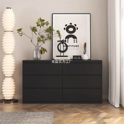 现代实木斗柜北欧风卧室客厅抽屉柜电视柜美式风格黑色五斗柜子