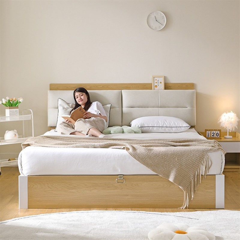 双人床1.8米现代简约带抽屉收纳床主卧室软靠北欧高箱储物床