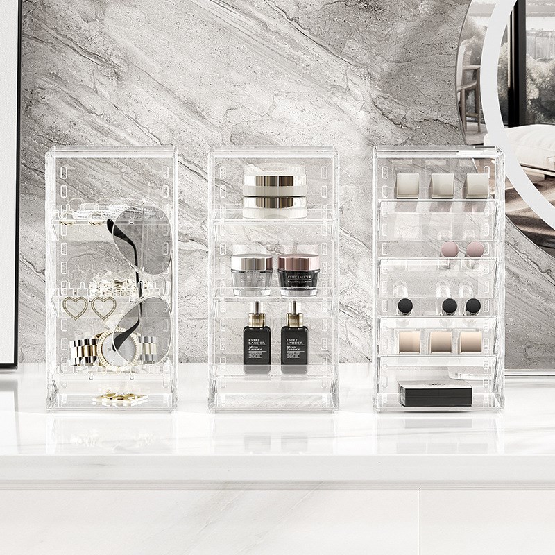 水波纹镜柜化妆品收纳盒高级感卫生间桌面梳妆台护肤品口红置物架