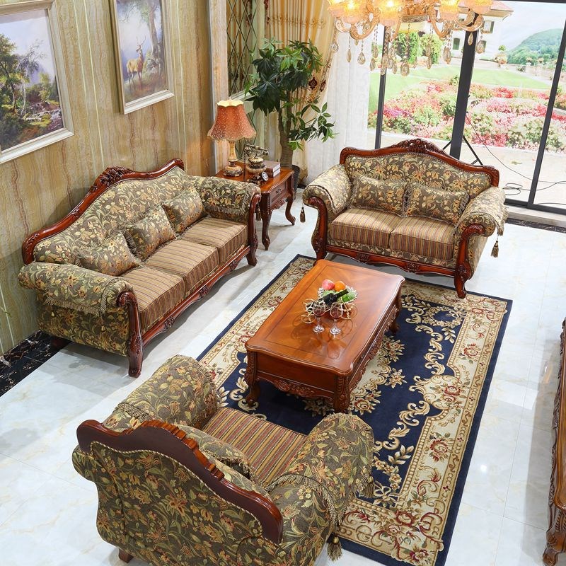 欧式布艺沙发123组合美式实木客厅奢华小户型简欧复古沙发整装