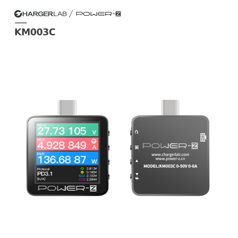 POWERZ便携式TypeC电流表PD3.1快充140W充电头多协议测试仪KM003C