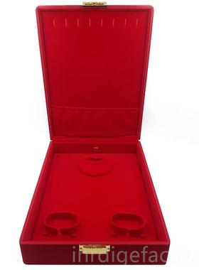 新款高端红色结婚礼嫁妆三金多饰盒黄首金品戒指手镯项链件套装盒