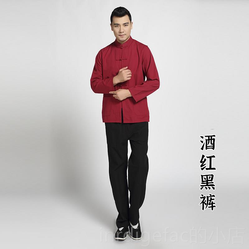 新款中国风唐装士套装纯棉粗布居男士服修中式盘扣汉服男装复古老