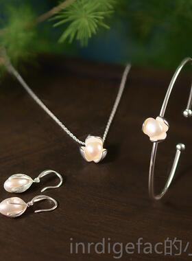 新款s9银25款纯手镯女银镯子珍珠芙蓉手花清新简约森系细款复古风