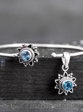 新款尼2泊尔手工95品银饰托帕石手镯吊坠女个民性手链 创意复古族