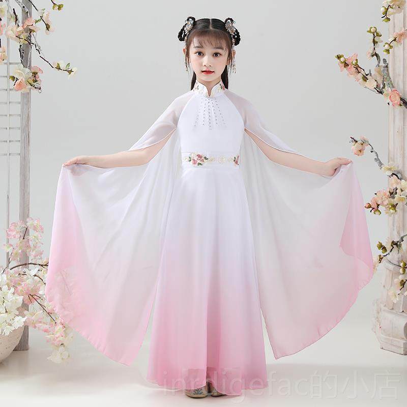 新款儿童款古筝演出服女中大仙女气长质飘逸风中国钢琴二胡童表演