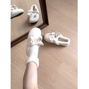 2025冬新款 甜美蝴蝶结加绒平底鞋 法式 一脚蹬保暖棉鞋 怪美主义