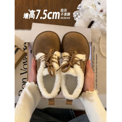 【怪美主义】厚底增高加绒勃肯鞋雪地靴2025冬乐福鞋保暖毛毛棉鞋