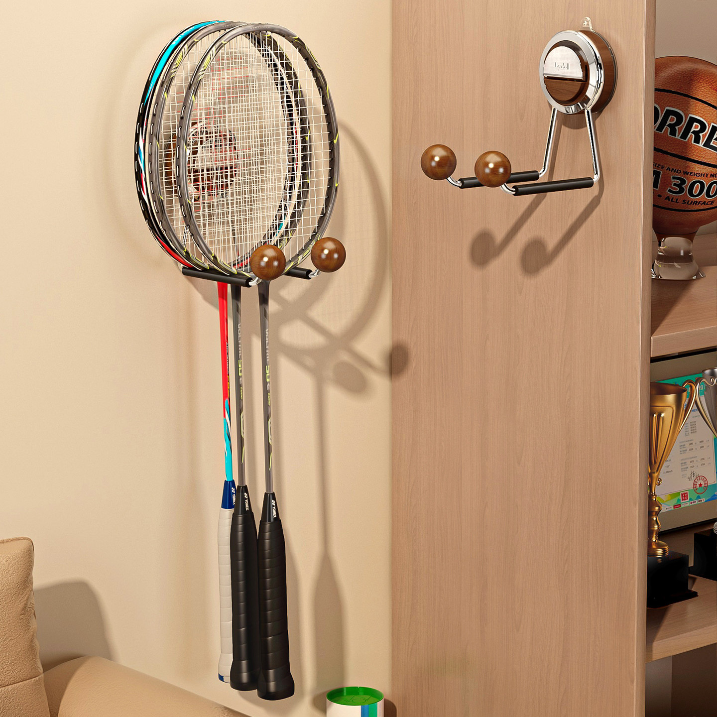 羽毛球拍收纳架免打孔挂墙上家用放乒乓拍展示架网球拍放置挂钩,收纳整理,运动器材收纳用具,淘宝优惠券,粉丝福利购,淘宝优惠卷