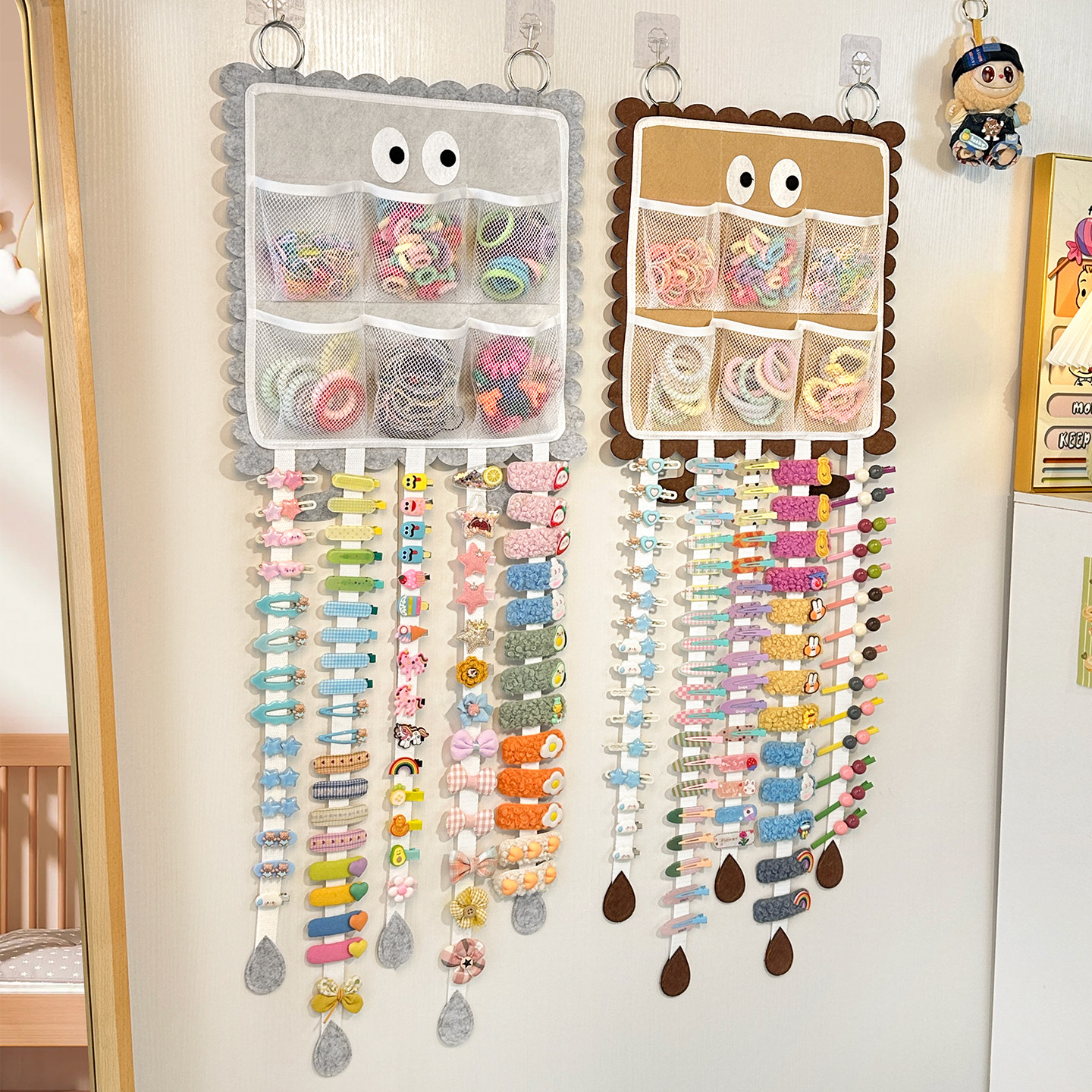 儿童壁挂发饰收纳挂袋毛毡大容量发夹头绳展示架女孩首饰收纳神器