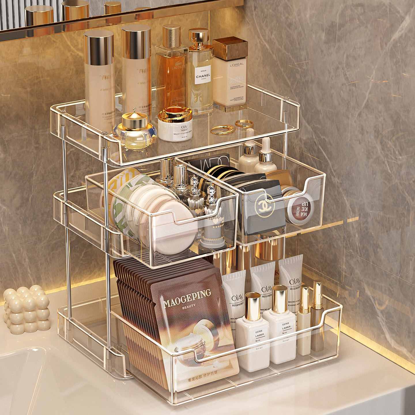 化妆品收纳盒梳妆台大容量香水口红多层展示架抽屉式护肤品置物架,收纳整理,桌面收纳盒,淘宝优惠券,粉丝福利购,淘宝优惠卷
