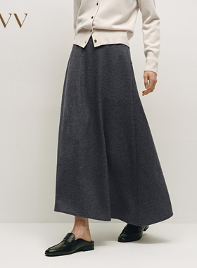 OVV秋冬女装简约舒适经典美丽诺羊毛斜纹A字半身裙GQDDW34004A