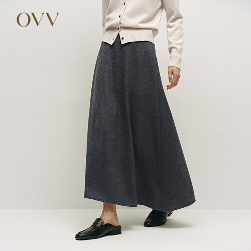 OVV秋冬女装简约舒适经典美丽诺羊毛斜纹A字半身裙GQDDW34004A