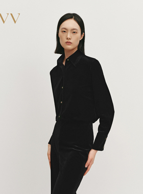 【极夜丝绒】OVV秋冬女装翻领单排扣长袖休闲衬衫GNEAJ34109A
