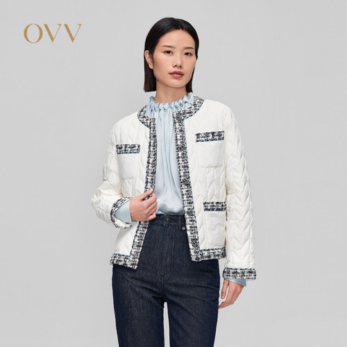 OVV秋冬圆领特殊绗线拼边羽绒服GWRAJ43101A