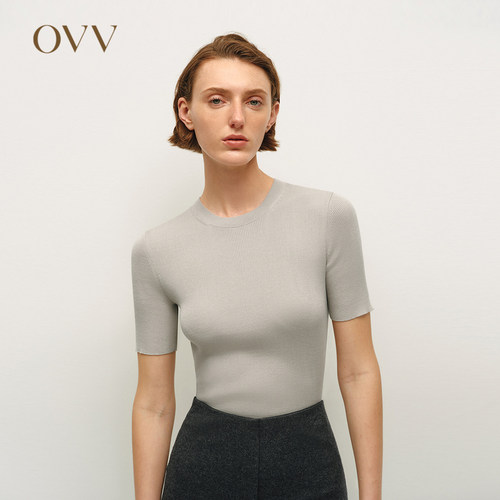 【重磅真丝】OVV秋冬女装经典基础圆领短袖针织衫GNZBJ34106A