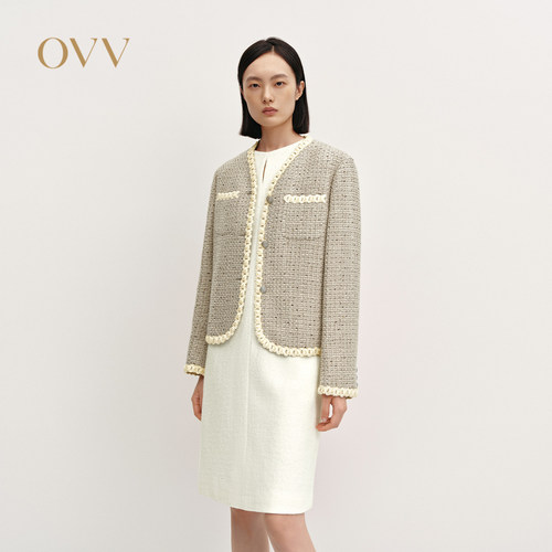 【经典粗花呢】OVV秋冬女V领保暖休闲羽绒外套GWJFJ34120A