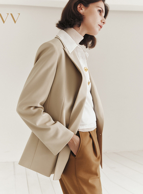 OVV2025秋冬新款精纺羊毛戗驳领双排扣休闲西服外套GWXAJ35106A
