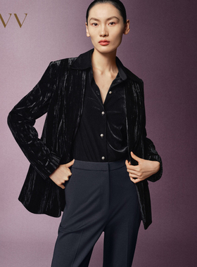 【极夜丝绒】OVV秋冬女戗驳领通勤休闲西服外套GTXEJ34106A