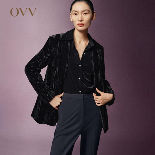 【极夜丝绒】OVV秋冬女戗驳领通勤休闲西服外套GTXEJ34106A
