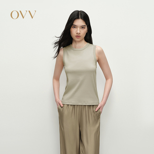 修身 多色圆领无袖 棉质背心T恤GNTDJ25001A 女装 OVV2025春夏新款