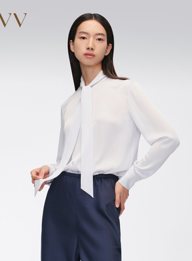 【进口三醋酸】OVV春夏新款女装飘带领长袖休闲衬衫GNEAJ14005A