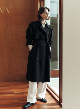 OVV2025秋冬新款优雅经典风衣式随附腰带长款薄大衣GWDAJ45127A
