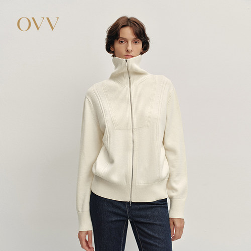 OVV秋冬热卖时髦优雅大翻领经典休闲长袖针织外套GWZAJ35111A