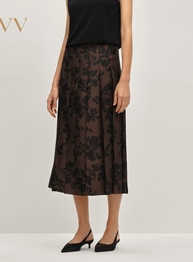 OVV2025秋冬新款16MM印花斜纹绸真丝百褶半身裙GQDDJ35121A