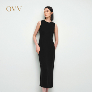 连衣裙GQLWW25001A 无袖 OVV2025春夏女装 醋酸混纺简约圆领优雅修身
