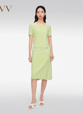 【经典粗花呢】OVV春夏新款女装短袖直筒针织裙GQZZJ14004A