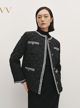 OVV秋冬女装时髦精致圆领粗花呢轻薄羽绒服外套GWRAJ44101A