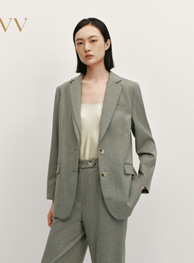 OVV秋冬女不对称平驳领修身休闲羊毛西服外套GTXEJ34109A