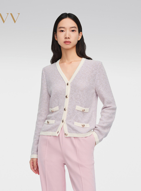 【经典粗花呢】OVV春夏女装大气优雅V领针织开衫外套GWZAJ14006A