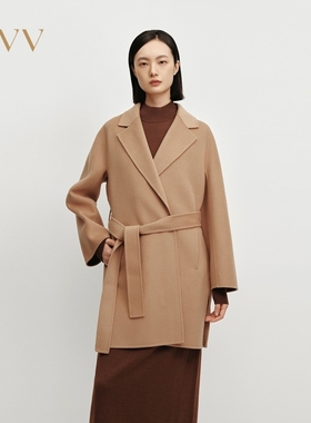 OVV秋冬女装平驳领随附腰带90支羊毛双面呢大衣GWDAJ44102A