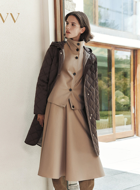 OVV2025秋冬新款连帽撞色织带小菱格大口袋羽绒服GWRAJ45115A