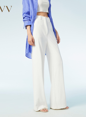 OVV春夏女装经典弹力舒适清爽自然垂顺休闲白色直筒裤GKCAJ13010A