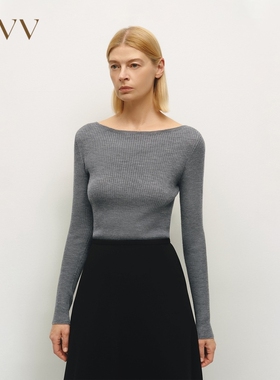 OVV秋冬新款基础无缝修身弹力一字领长袖针织衫GNZAW34005A