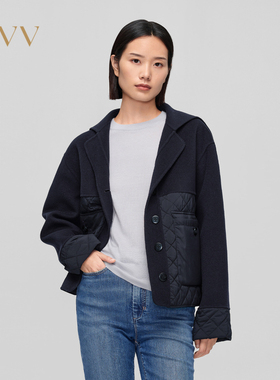 OVV秋冬新款经典翻领双面呢拼接短款薄棉服GWMAJ33102A