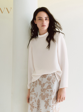 OVV2025秋冬新款日本进口三醋酸半高领长袖梭织上衣GNSAJ35109A