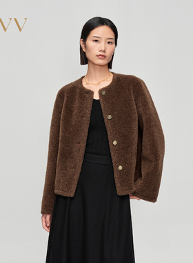 OVV秋冬女装阿尔巴卡混纺羊毛经典圆领短款大衣外套GWDAJ43112A