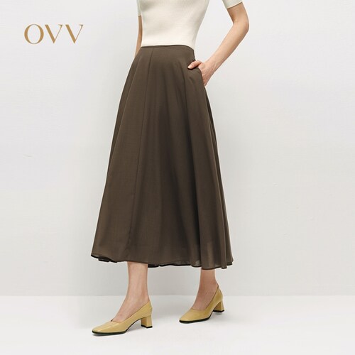 OVV秋冬女经典垂坠舒适羊毛A字伞裙半身裙GQDDJ34106A