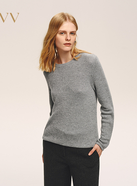 OVV2025秋冬新款圆领直筒版型蓬松羊绒混纺长袖针织衫GNZAJ35103A