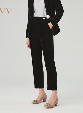 OVV秋冬新款进口丝绒面料无腰后腰橡筋套装西裤GTXFJ33102A