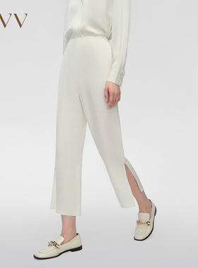 【重磅真丝】OVV春夏新款九分开衩宽松直筒西裤GTXFJ14006A