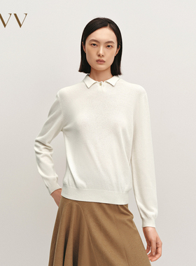 OVV秋冬女装蓬松舒适经典POLO领长袖休闲羊绒衫GNZRJ44108A