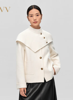 OVV秋冬新款可拆卸披肩大口袋装饰两件套短款大衣GWDAJ43122A