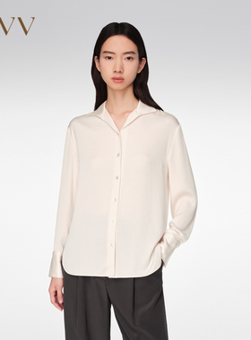 OVV春夏新款女装三醋酸翻领设计白蝶贝纽扣长袖衬衫GNEAJ14004A