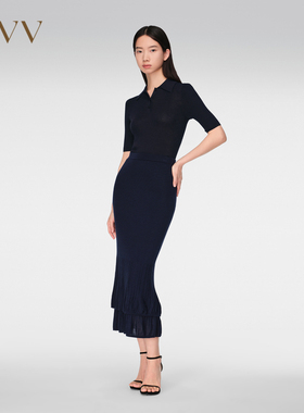 OVV春夏新款女装舒适羊毛修身双层鱼尾针织半身裙GQAZJ14003A